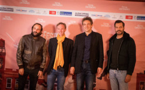 Laurent Lafitte (à droite) en compagnie de Vincent Macaigne (à gauche) de Yann Marchet et Jérémie Imbert, co-fondateurs du festival.